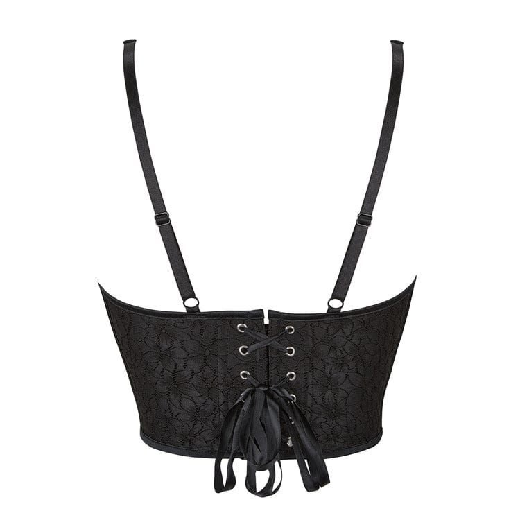 Kobine Damen Gothic Überbrustkorsett mit Blumenstickerei und Schnürung