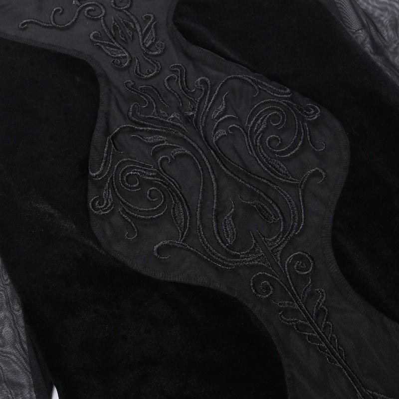Kobine Women's Gothic Floral Embroidered Mesh Splice Velvet Dress