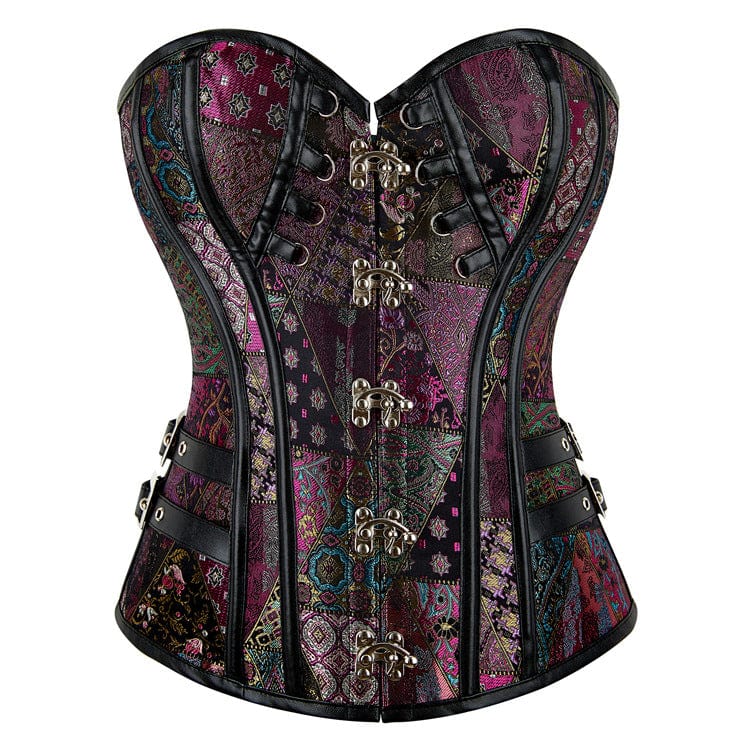 Kobine Women's Gothic Floral Embroidered Patchwork Overbust Corset