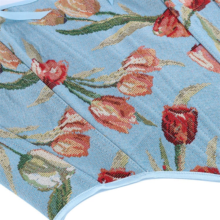 Kobine Women's Gothic Floral Jacquard Lace-up Bustier