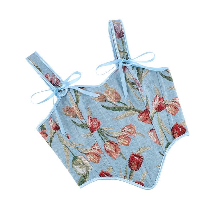 Kobine Women's Gothic Floral Jacquard Lace-up Bustier