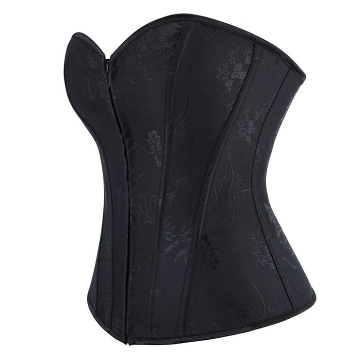 Kobine Women's Gothic Floral Jacquard Lace-up Zip Overbust Corset