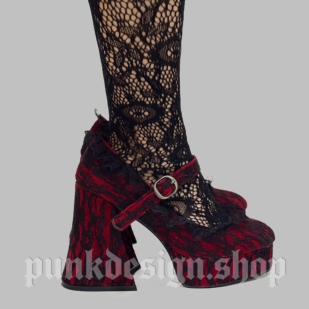 Kobine Women's Gothic Floral Lace Buckle Mary Jane Shoes