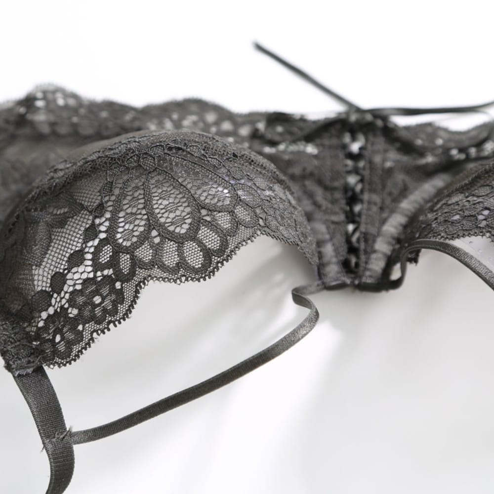 Kobine Women's Gothic Floral Lace Lace-up Lingerie Set