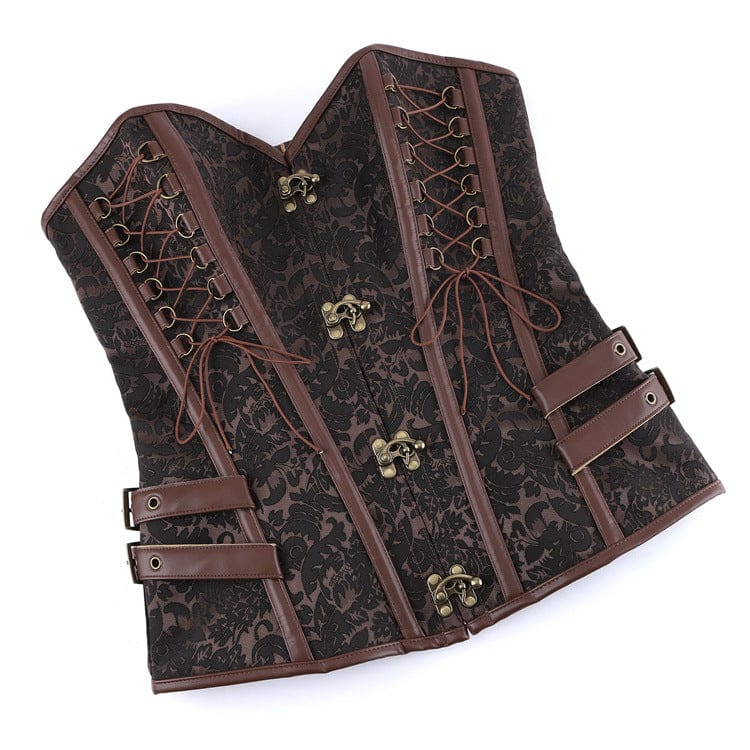 Kobine Women's Gothic Floral Lace-up Buckle-up Overbust Corset