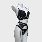 Kobine Women's Gothic Floral Mesh Embroidered Lace Lingerie Set