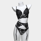 Kobine Women's Gothic Floral Mesh Embroidered Lace Lingerie Set