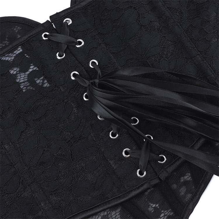 Kobine Women's Gothic Floral Mesh Lace-up Overbust Corset