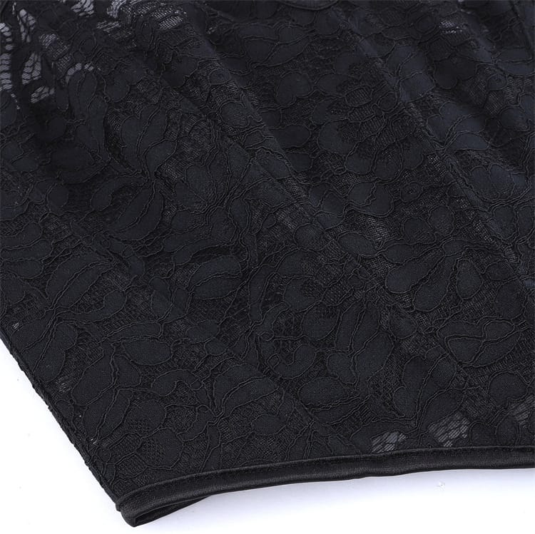 Kobine Women's Gothic Floral Mesh Lace-up Overbust Corset