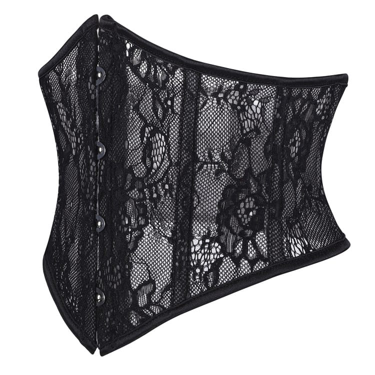 Kobine Women's Gothic Floral Mesh Lace-up Underbust Corset