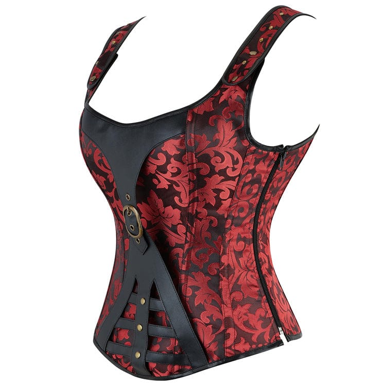 Kobine Women's Gothic Floral Printed Buckle Lace-up Overbust Corset