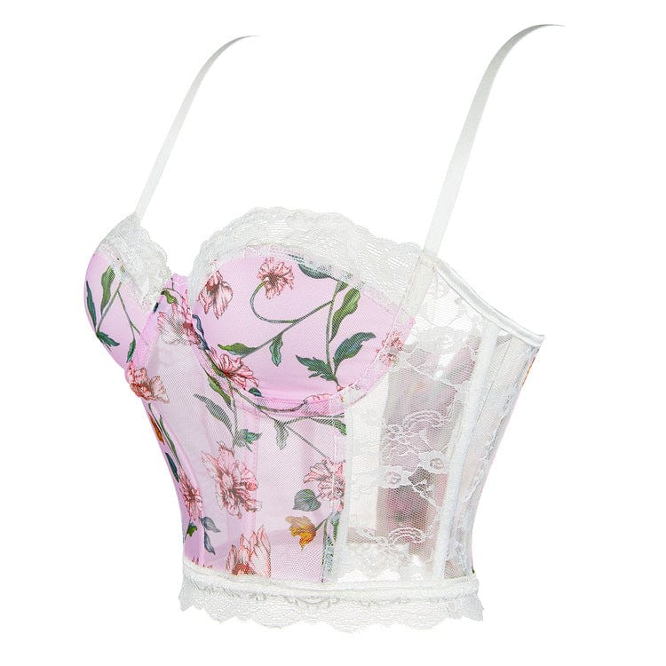 Kobine Women's Gothic Floral Printed Lace Overbust Corset