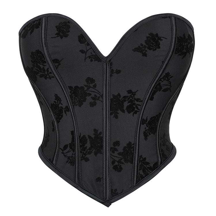 Vintage Butterfly & Floral Pattern Lace-Up Overbust Corset Top