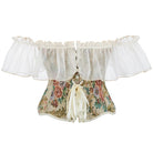 Kobine Women's Gothic Floral Printed Off Shoulder Lace Sleeved Overbust Corset