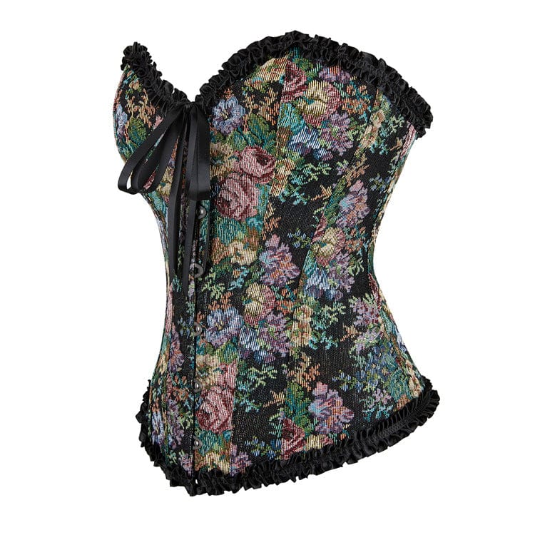 Kobine Women's Gothic Floral Printed Ruffled Overbust Corset