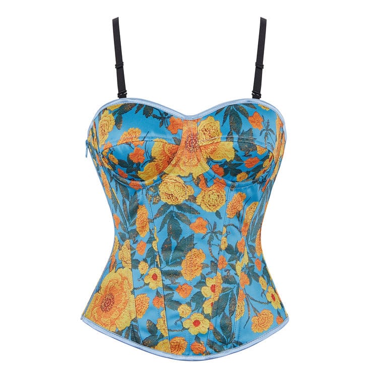 Kobine Women's Gothic Floral Printed Side Zipper Lace-up Overbust Corset