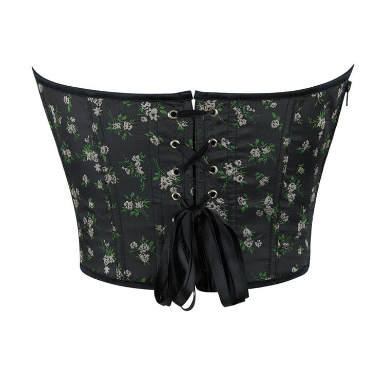 Kobine Women's Gothic Floral Printed Side Zipper Overbust Corset