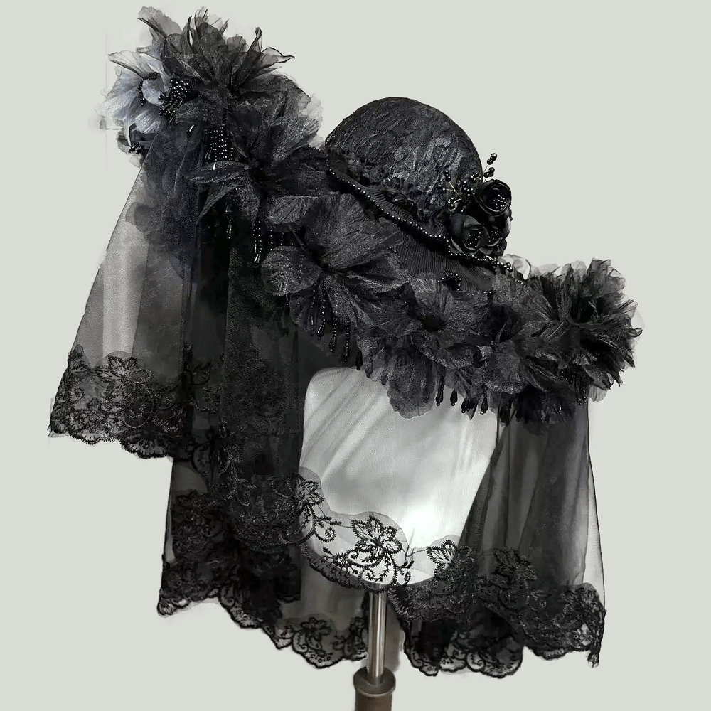 Kobine Women's Gothic Floral Victorian Mourning Hat