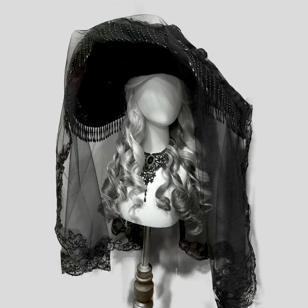 Kobine Women's Gothic Floral Wide Brim Veiled Hat
