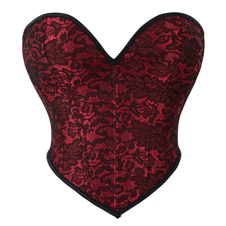 Kobine Women's Gothic Flower Printed Plunging Overbust Corset