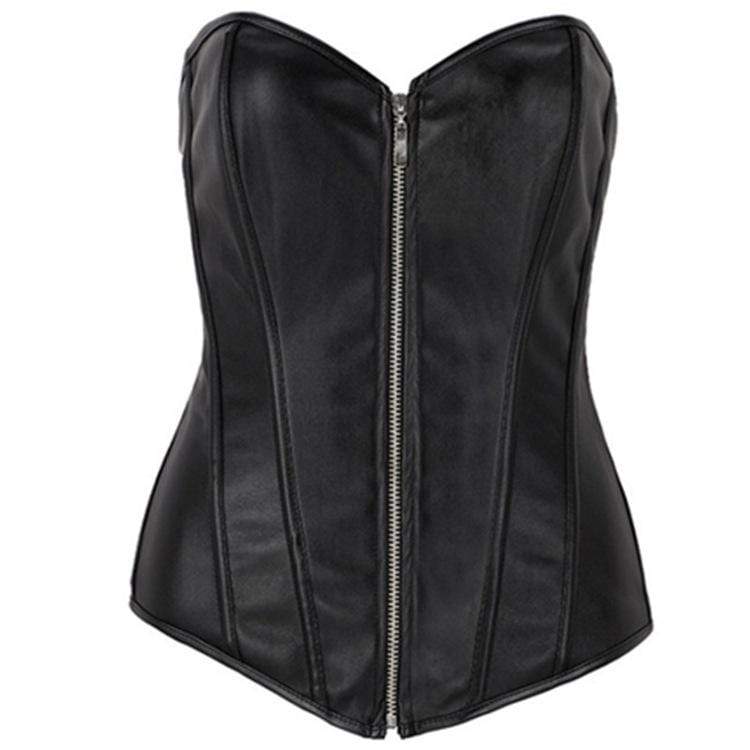 Kobine Women's Gothic Front Zip Faux Leather  Overbust Corsets