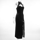 Kobine Damen Gothic Neckholder Cutout Slit Maxikleid