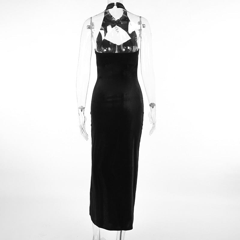 Kobine Women's Gothic Halterneck Cutout Slit Maxi Dress
