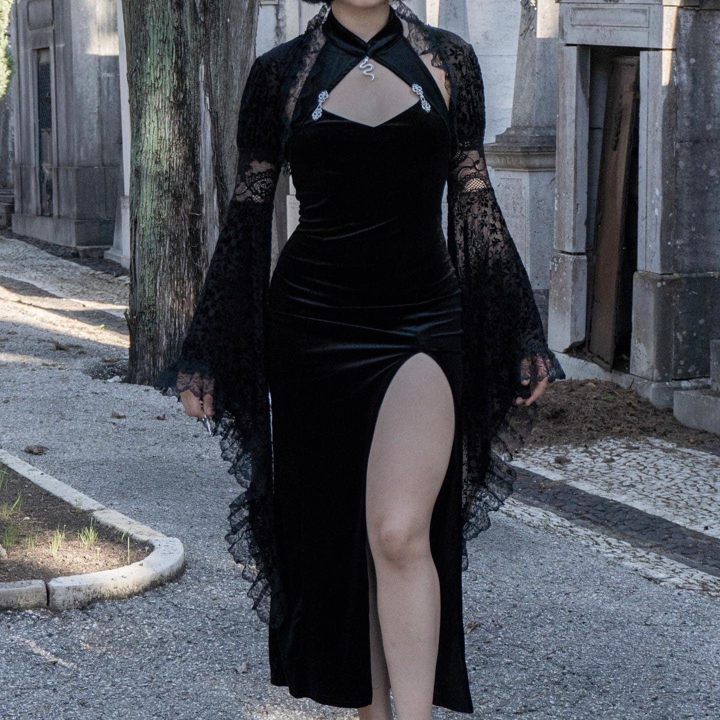 Kobine Damen Gothic Neckholder Cutout Slit Maxikleid