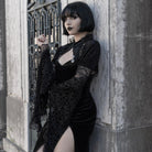 Kobine Damen Gothic Neckholder Cutout Slit Maxikleid