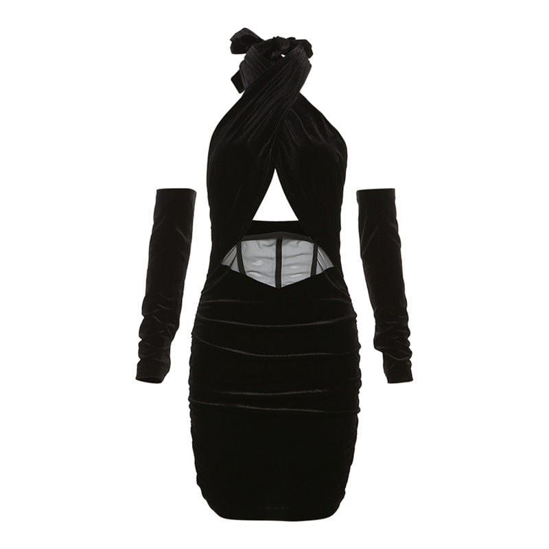 Kobine Women's Gothic Halterneck Cutout Velvet Dress
