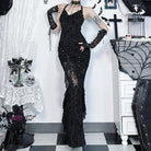 Kobine Women's Gothic Halterneck Flocking Mesh Fishtail Dress