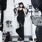 Kobine Women's Gothic Halterneck Flocking Mesh Fishtail Dress