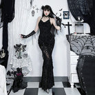 Kobine Women's Gothic Halterneck Flocking Mesh Fishtail Dress