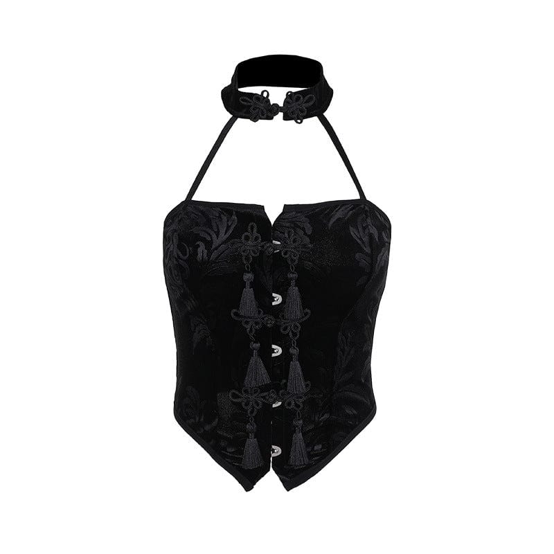 Kobine Women's Gothic Halterneck Flocking Velvet Bustier