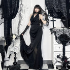 Kobine Women's Gothic Halterneck Mesh Splice Prom Dress