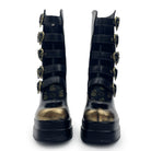 Kobine Women's Gothic Heart‑Shaped Buckle Multi‑Strap Cutout Platform Block Heel Boots