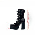 Kobine Women's Gothic Heart‑Shaped Buckle Multi‑Strap Cutout Platform Block Heel Boots