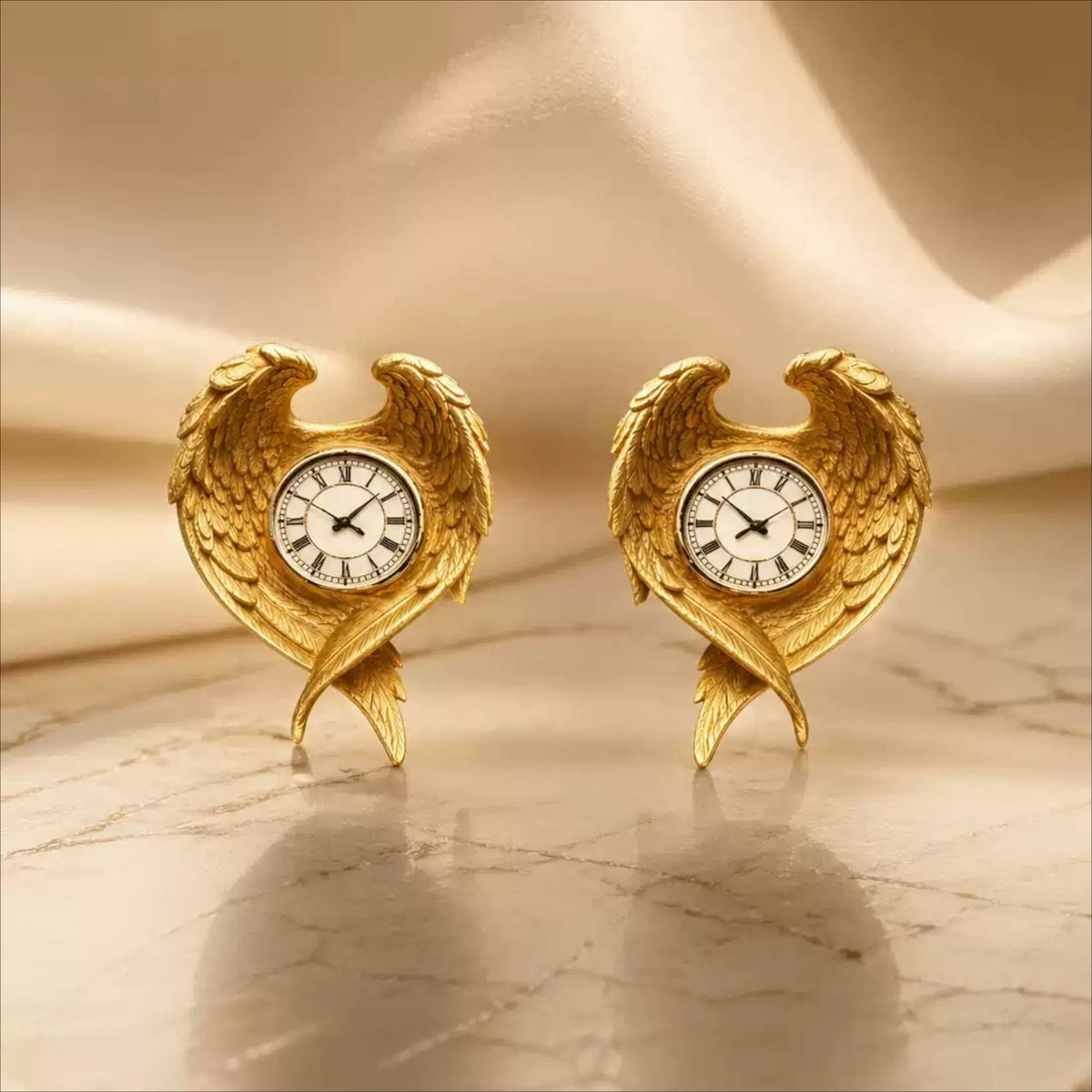 Kobine Women's Gothic Heart‑Shaped Carved Wing Clock Post Earrings