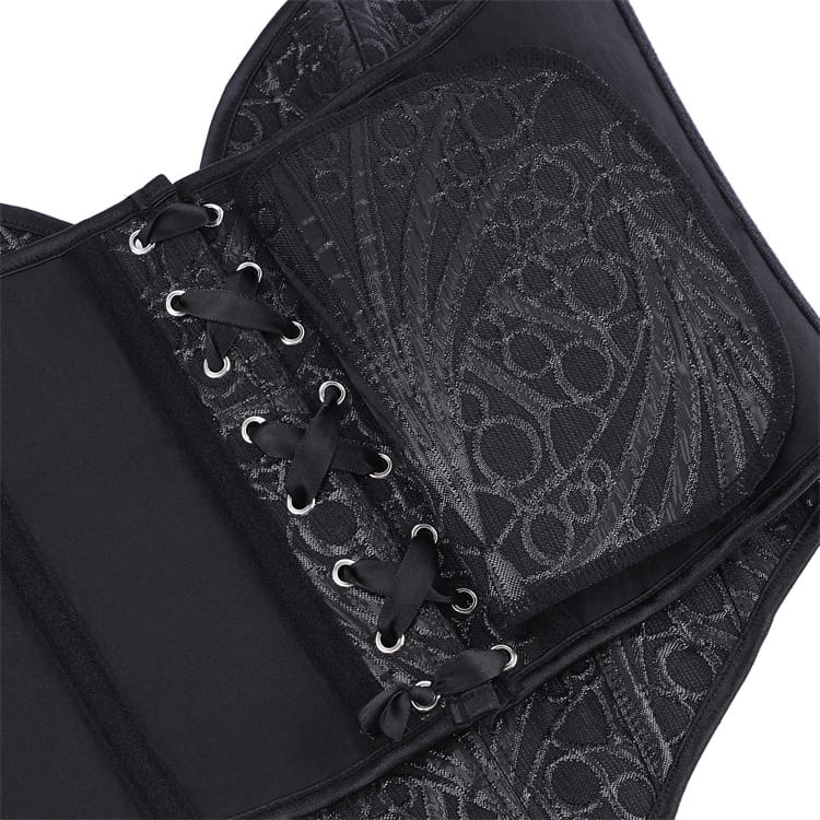 Kobine Women's Gothic Heart V Plunge Jacquard Lace-Up Overbust Corset