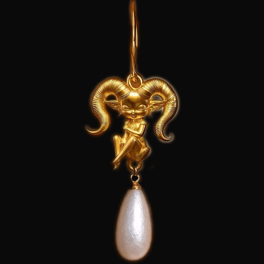Kobine Women's Gothic Horned Girl Pearl Drop Hook Earrings