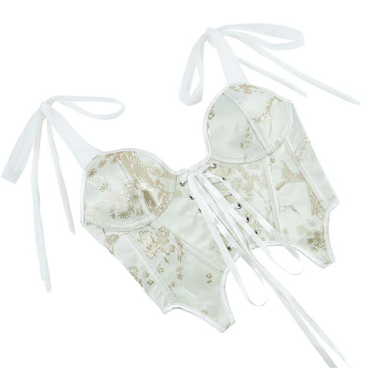 Kobine Women's Gothic Irregular Embroidered Lace-up Overbust Corset