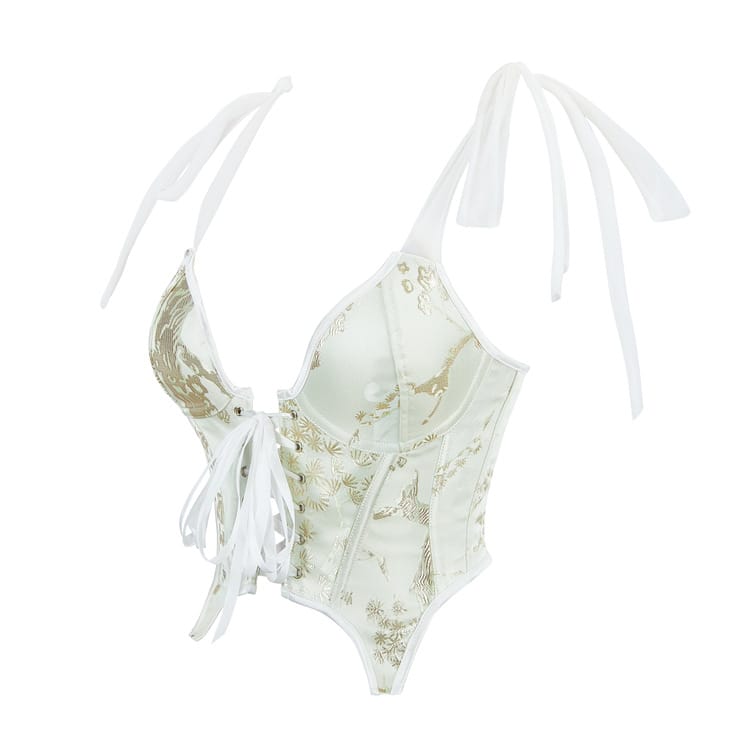 Kobine Women's Gothic Irregular Embroidered Lace-up Overbust Corset