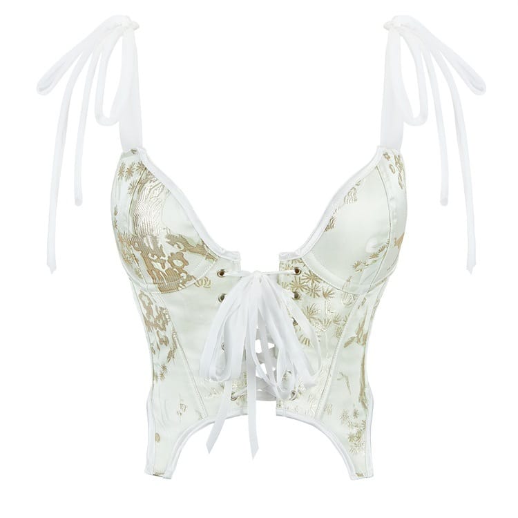 Kobine Women's Gothic Irregular Embroidered Lace-up Overbust Corset