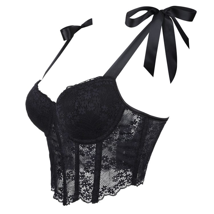 Kobine Women's Gothic Irregular Floral Lace Strap Overbust Corset