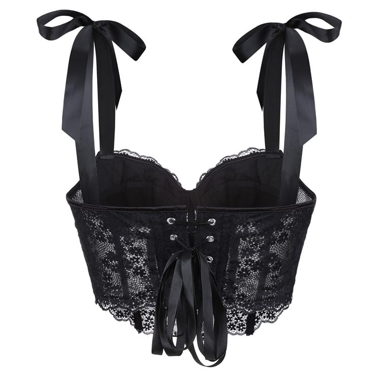 Kobine Women's Gothic Irregular Floral Lace Strap Overbust Corset