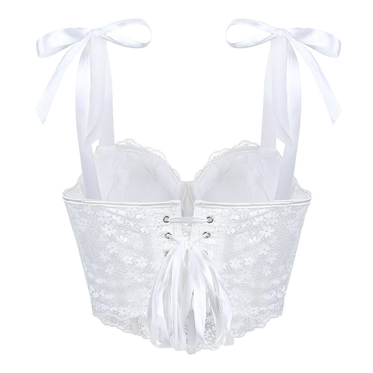 Kobine Women's Gothic Irregular Floral Lace Strap Overbust Corset