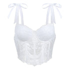 Kobine Women's Gothic Irregular Floral Lace Strap Overbust Corset