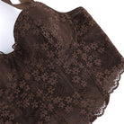 Kobine Women's Gothic Irregular Floral Lace Strap Overbust Corset
