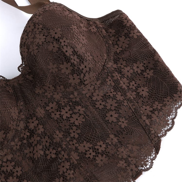 Kobine Women's Gothic Irregular Floral Lace Strap Overbust Corset