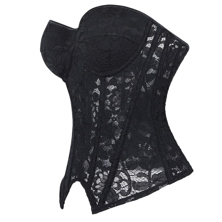 Kobine Women's Gothic Irregular Floral Mesh Overbust Corset